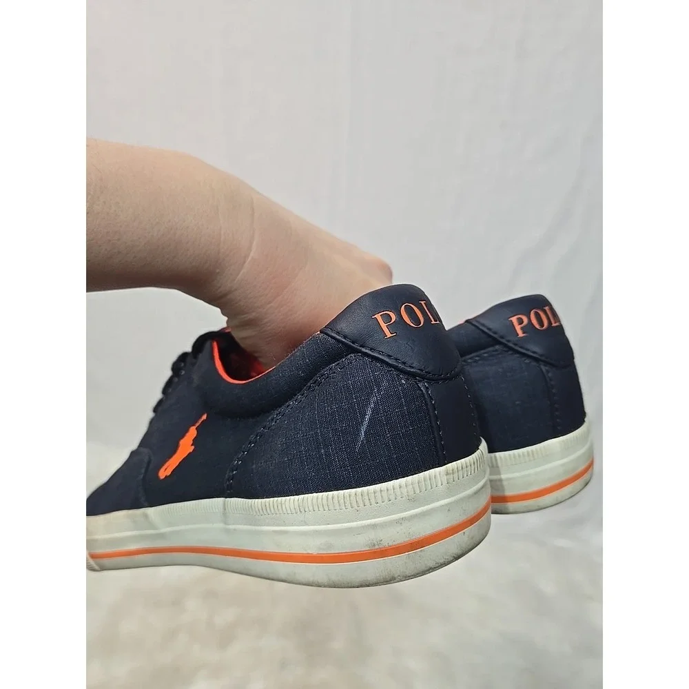 Polo Ralph Lauren Vaughn Navy Ripstop Leather Fashion Sneakers Men's 11D Orange‎